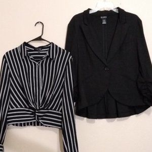 Striped black & white semi-cropped blouse
